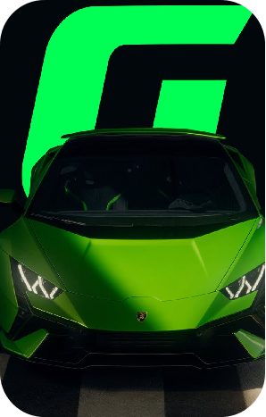 Green sports car with Gubersail logo